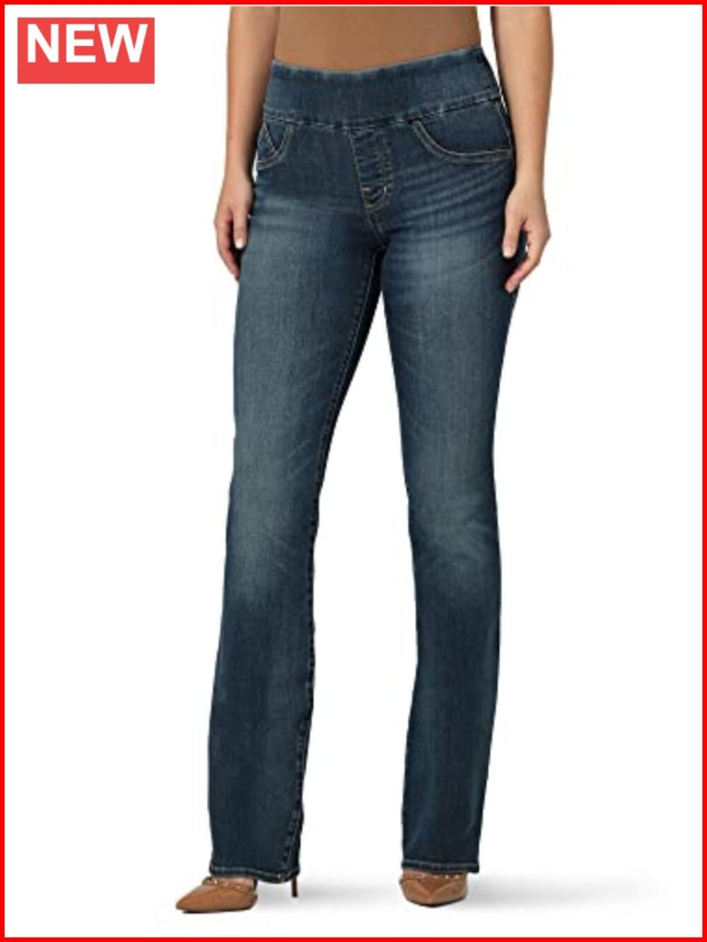 Women's Pull-On Bootcut Jeans Mid Rise Slim Fit Stretch Denim